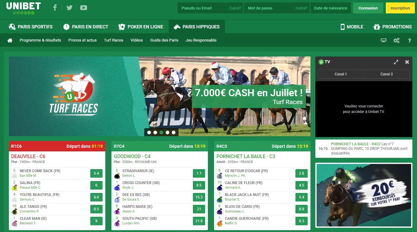 Unibet interface graphique